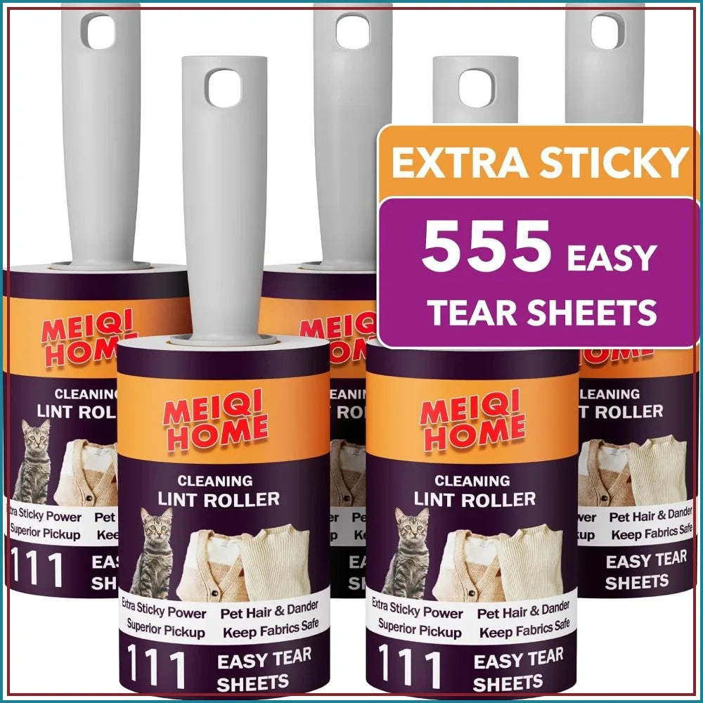 555 Sheets Extra Sticky Lint Rollers for Pet Hair, 5 Handles & 5 Rollers, Portable Pet Hair Remover for Clothes, Furniture, Carpet by S And B Enterprise