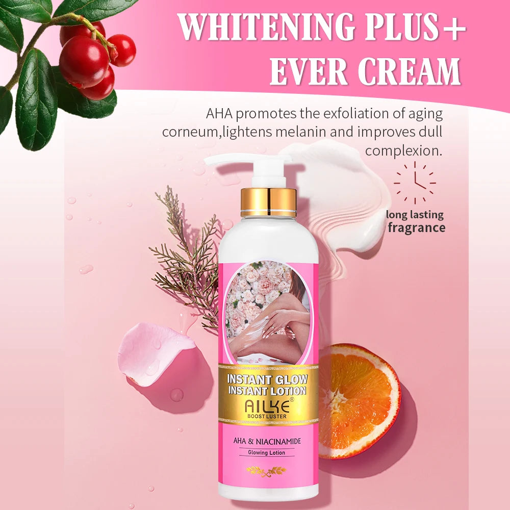 AILKE Vegan Brightening Body Lotion, with AHA, Niacinamide, Moisturizing, Hydration, for All Skin Type, Radiant Skin Body Cream