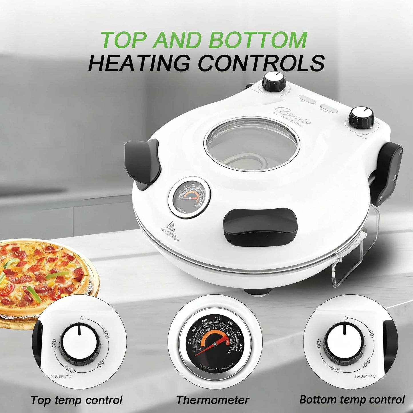 YIBAKE Marble Stone Indoor Electric Pizza Oven Dual Temp Control