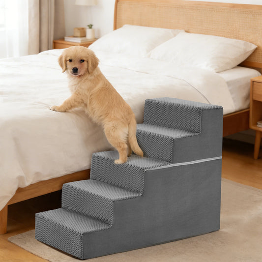 JHK foam dog stairs, 3–5 steps, right-angled, grey non-slip carpet, S And B Enterprise.