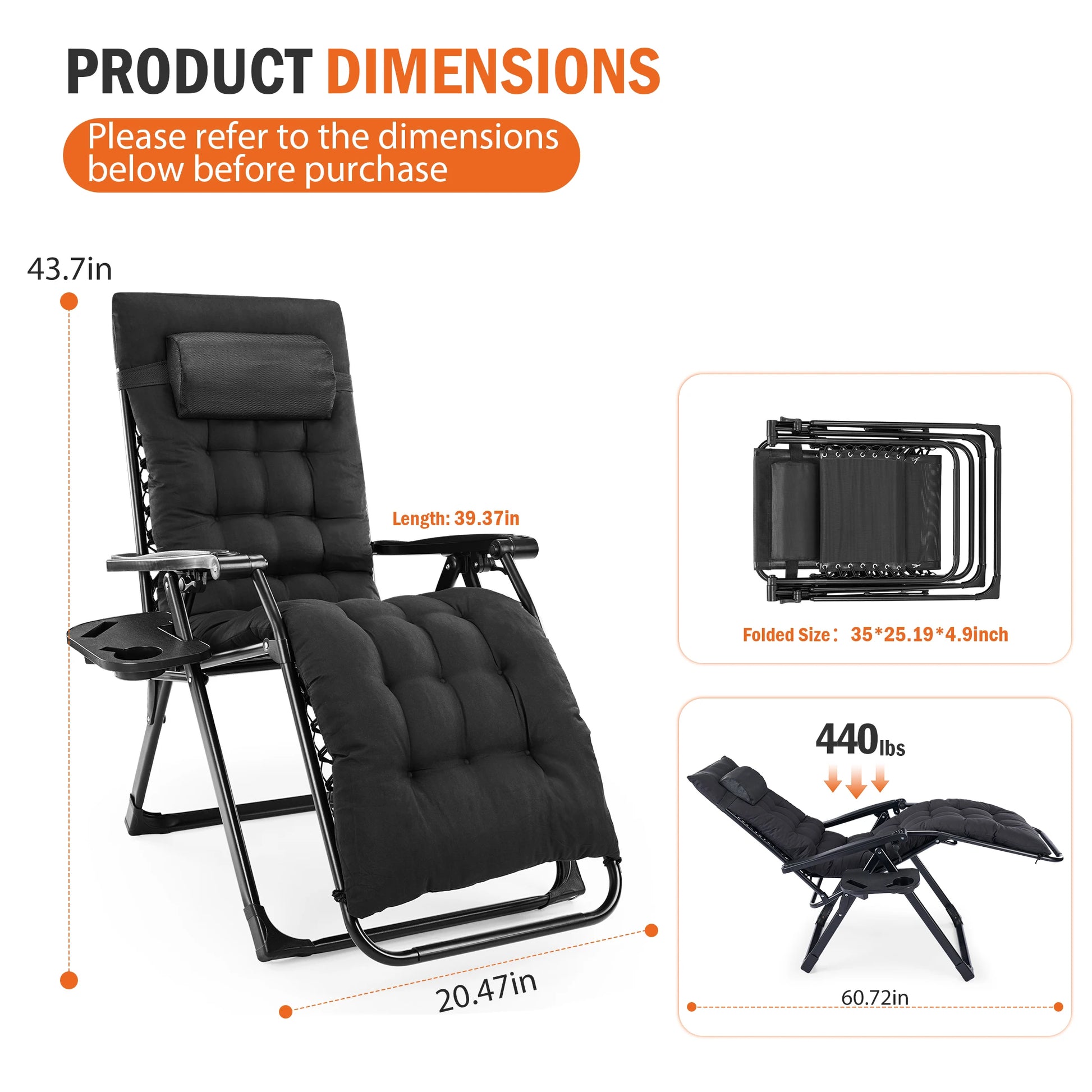 JHK Zero Gravity Camping Lounge Chair With Cup Holder Trays by S And B Enterprise