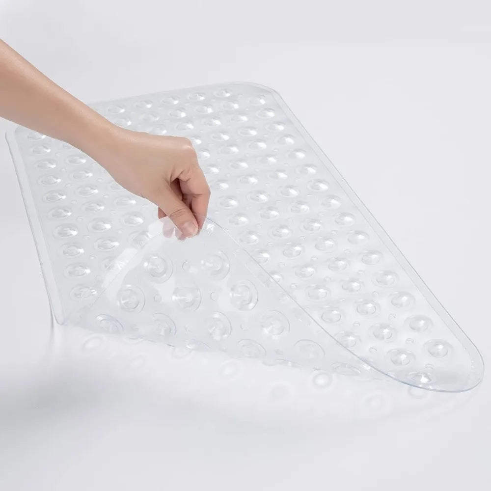 Non-Slip Bath Mat, clear, 27.6x15 in, suction cups and drain holes, machine washable, by S And B Enterprise