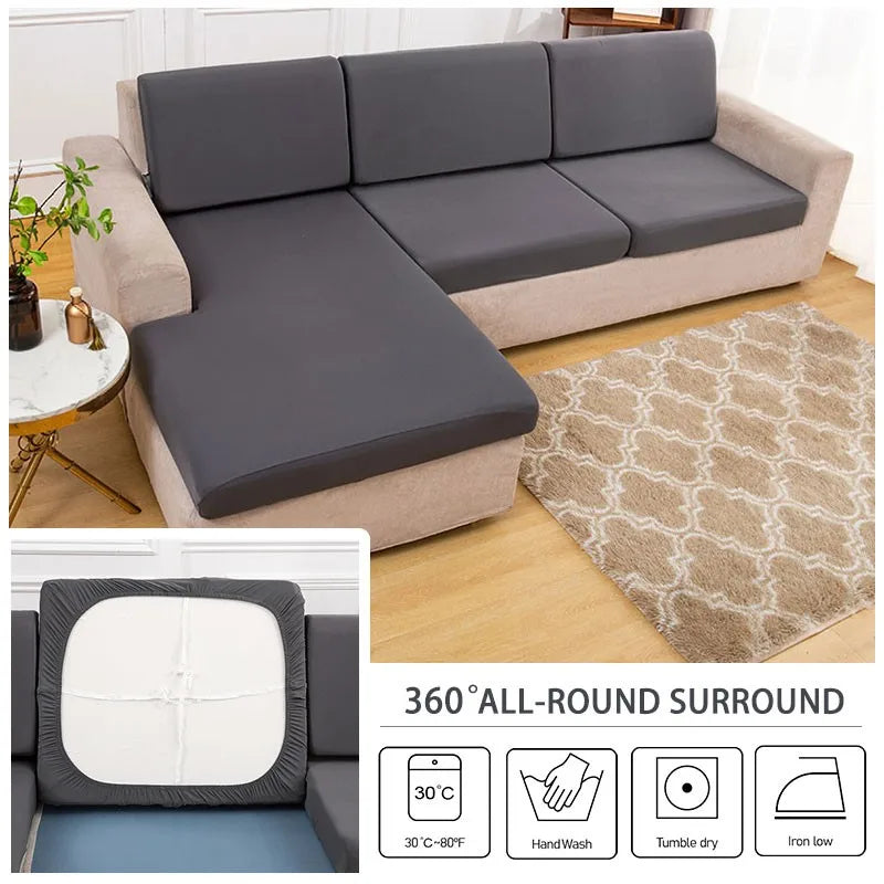 Waterproof sofa cushion covers by S And B Enterprise; dark gray, non-slip silky stretch, 360° all-round surround.