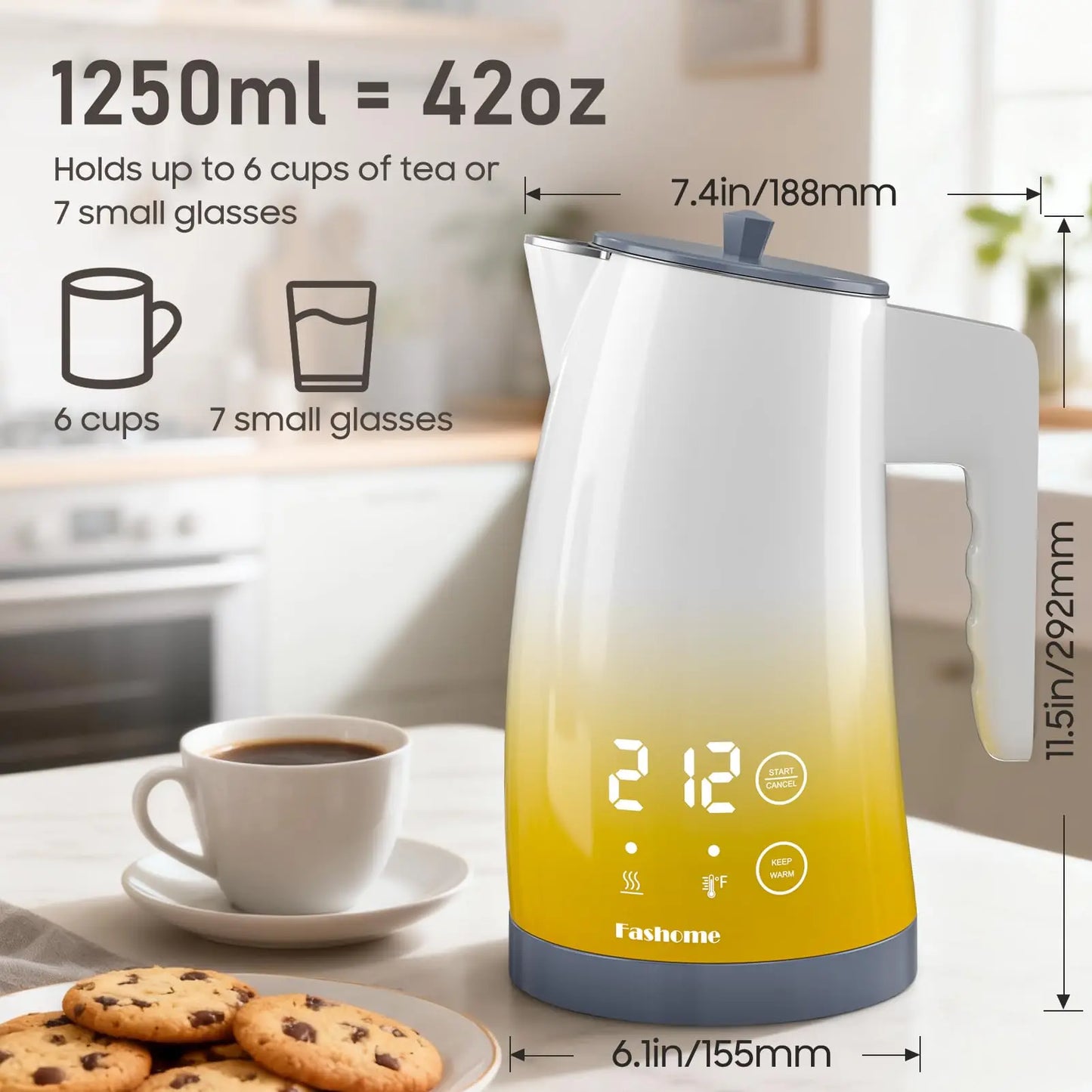 1.25L Electric Kettle Digital LED Display Electric Tea Kettle 2Hour Keep Warm Temperature Control Fast Boiling Hot Water Boiler