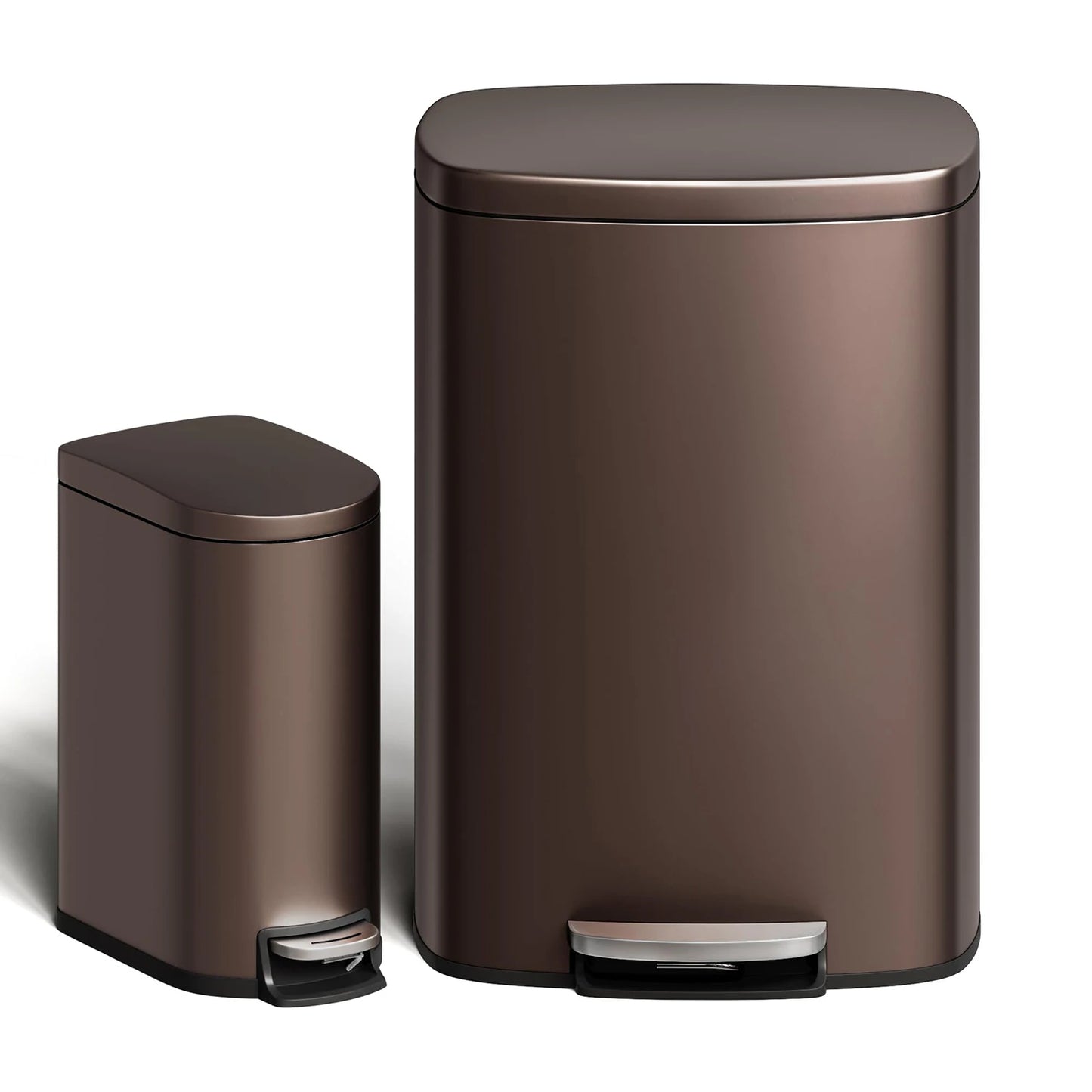 Twister Stainless Steel Step-On Trash Can Duo For Kitchen Bathroom