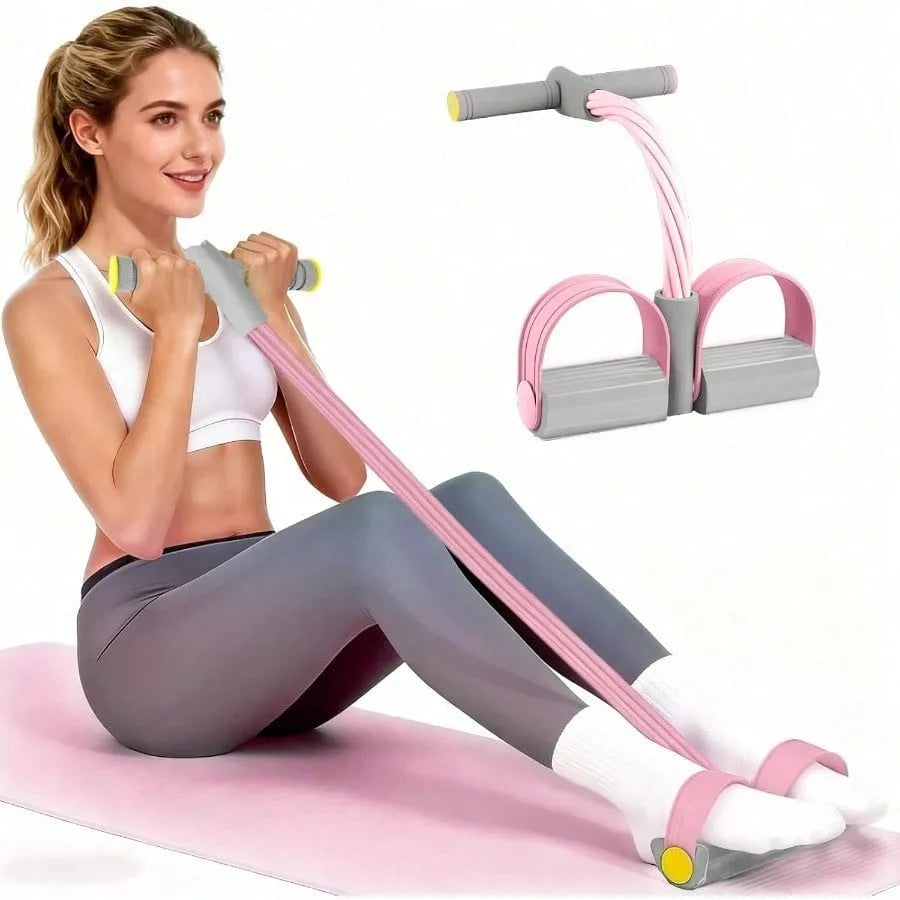 5-Piece Pink Resistance Bands Set by S And B Enterprise for leg and butt workouts, pink bands with gray handles.