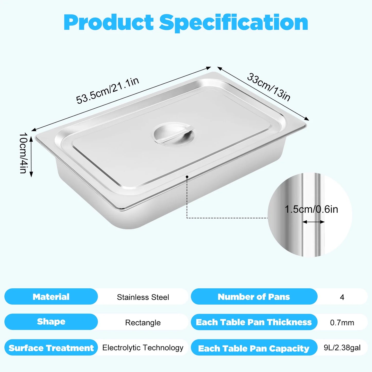 Stainless Steel Table Pans With Lids For Catering Buffet