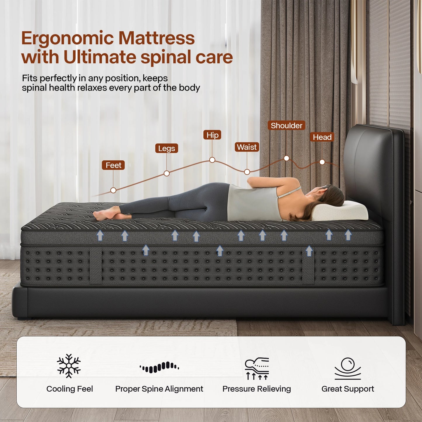 LayRoad Memory Foam Spring Mattress Boxed With Medium Firmness