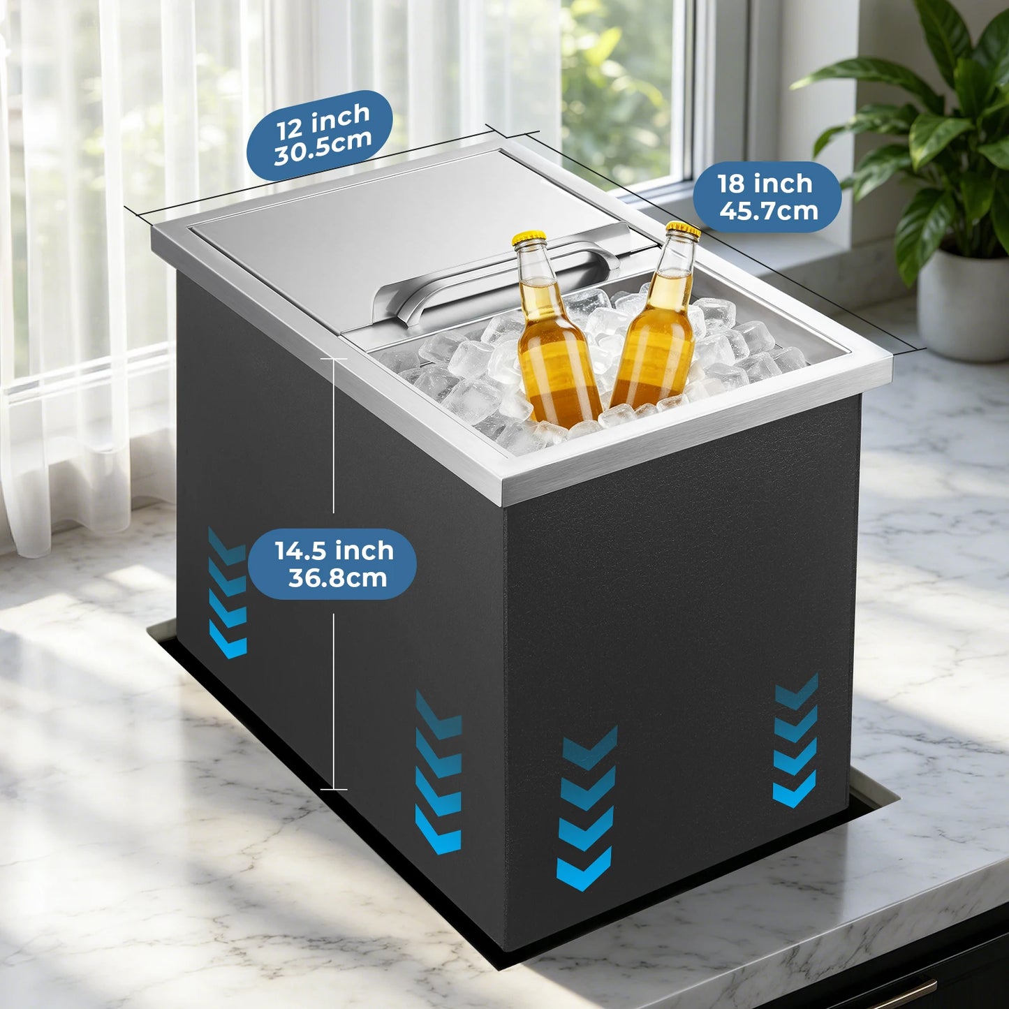 Stainless Steel Drop-In Ice Chest With Sliding Lid For Patio Bar Cooler by S And B Enterprise