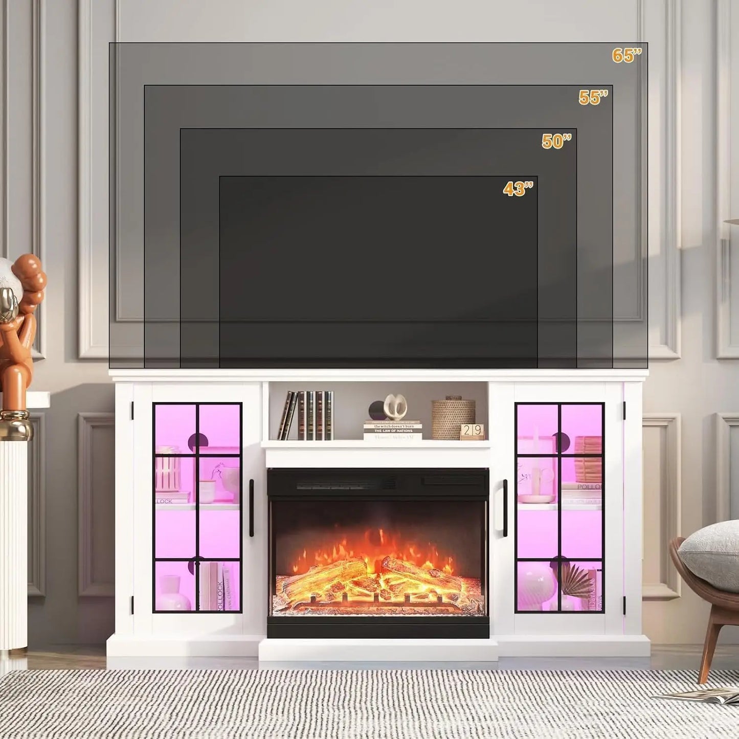 Adoolla Farmhouse Electric Fireplace TV Stand With Storage