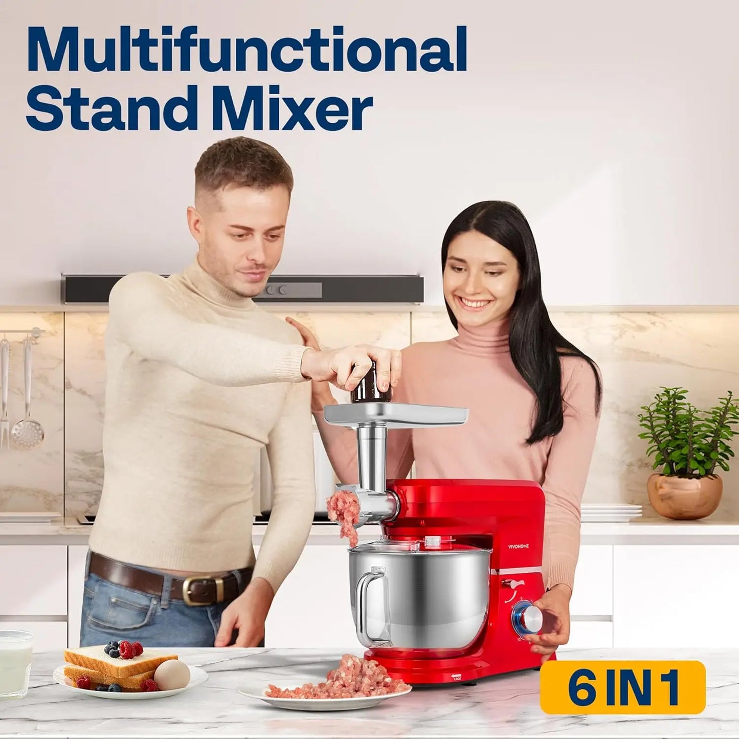 6-In-1 Electric Stand Mixer With Meat Grinder And Pasta Maker