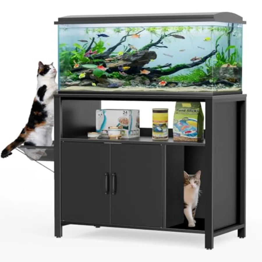 Breeder Tank Stand With Hidden Cat Litter Cabinet And Perch