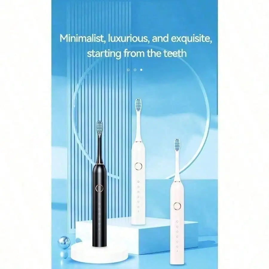 S And B Enterprise sonic electric toothbrush set with 3 handles and 4 brush heads, USB rechargeable.