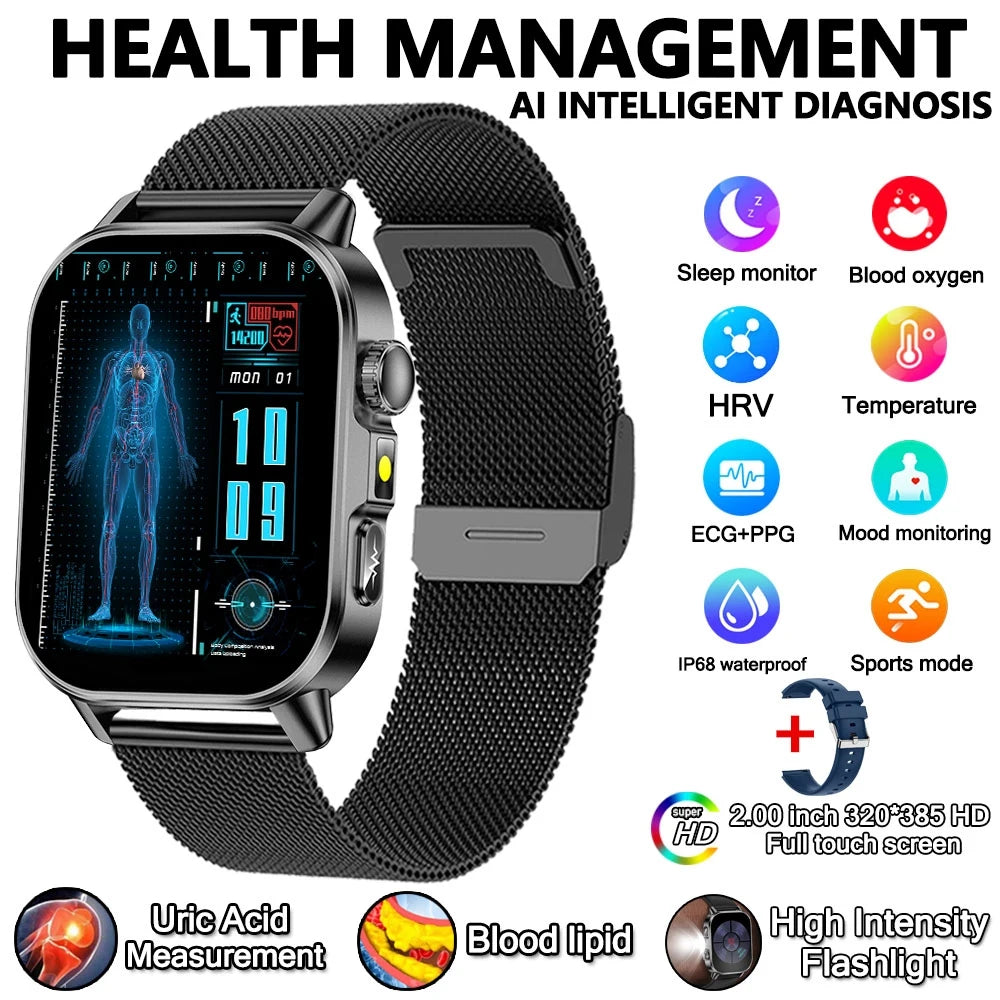 Uric Acid Lipid Health Smartwatch With ECG PPG Bluetooth Call