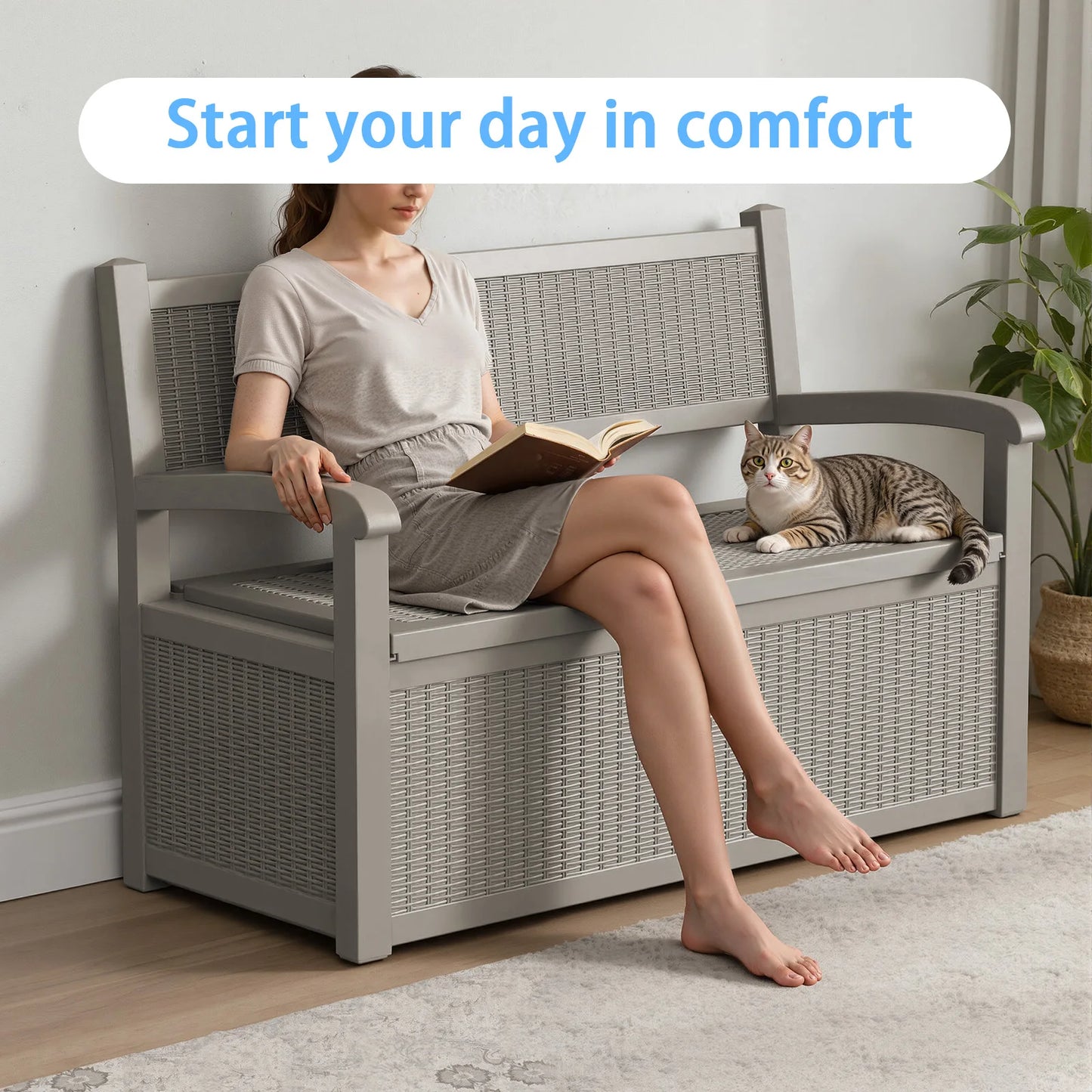 Weatherproof Resin Outdoor Storage Bench With Rattan Look by S And B Enterprise