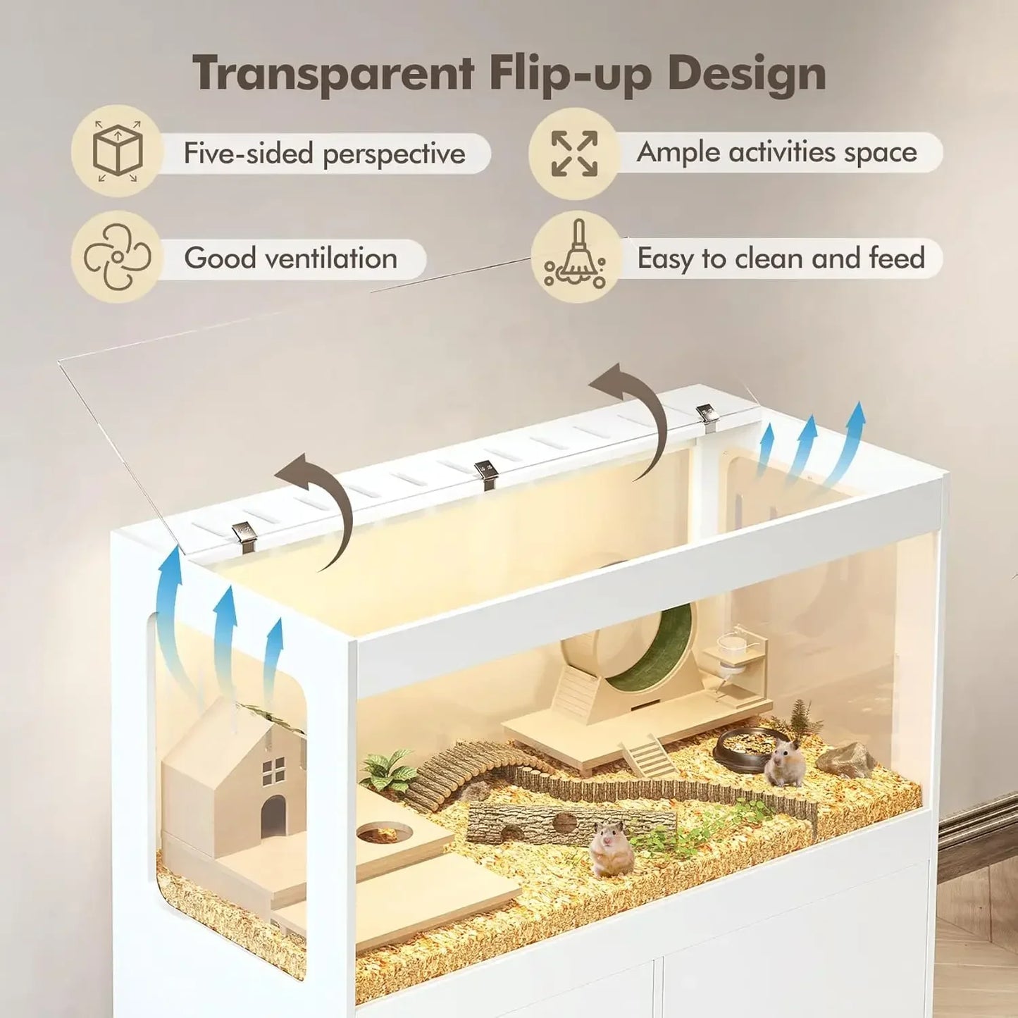 Hamster Cage Cabinet With Storage And LED Lighting