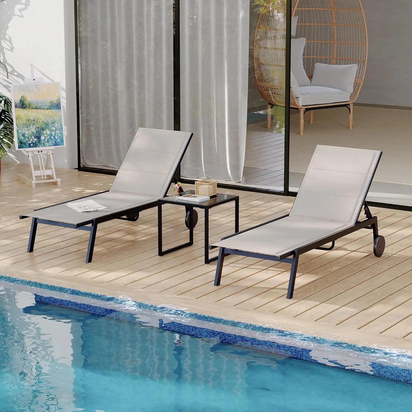 HiMISS Outdoor Patio Chaise Chairs Set With Side Table