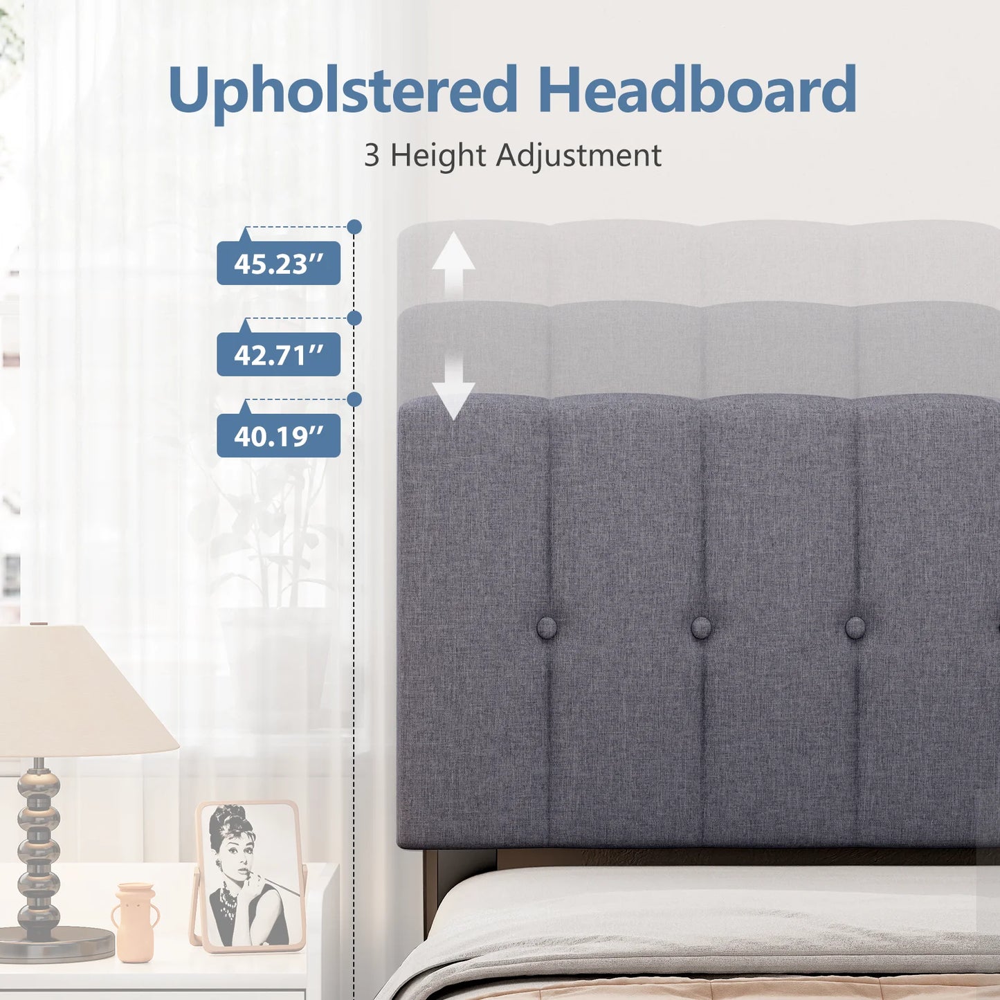 JHK Wooden Upholstered Platform Bed With Adjustable Headboard by S And B Enterprise