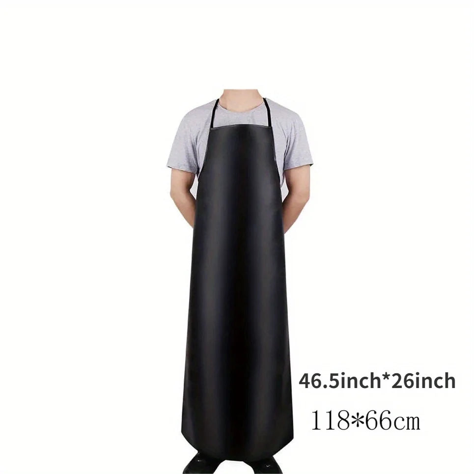 PU Leather heavy-duty waterproof apron for dishwashing, full-length black, 46.5 x 26 inches (118 x 66 cm)