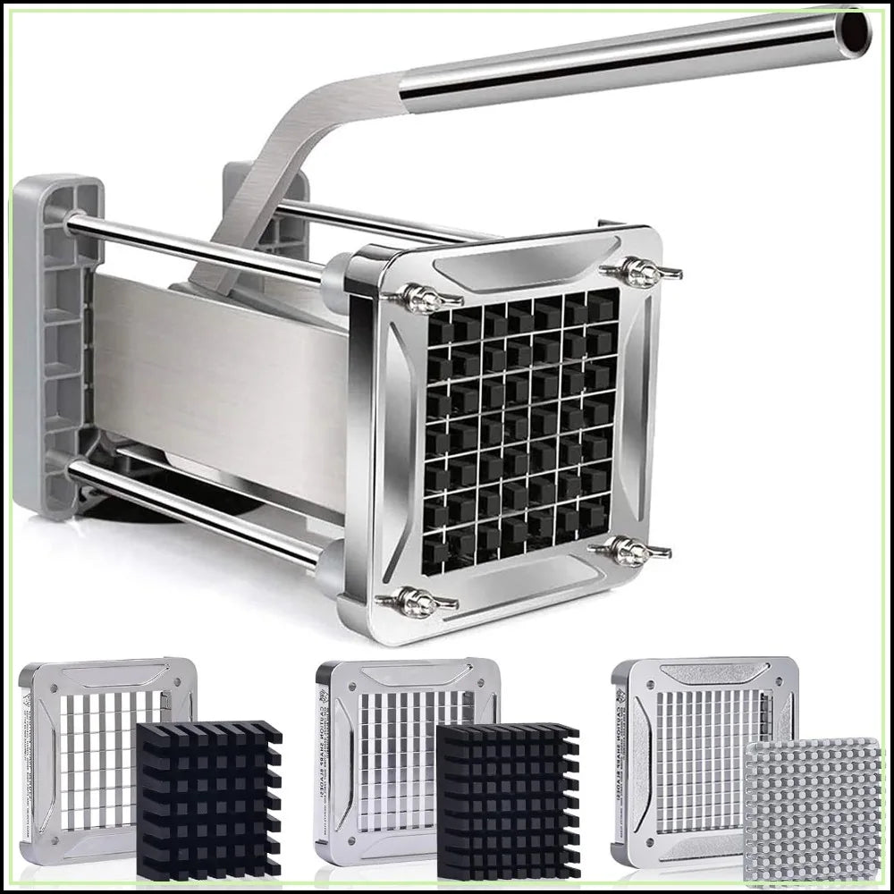 Professional Potato Cutter, Stainless Steel with 3 Interchangeable Blades for Perfect French Fries, Veggies by S And B Enterprise