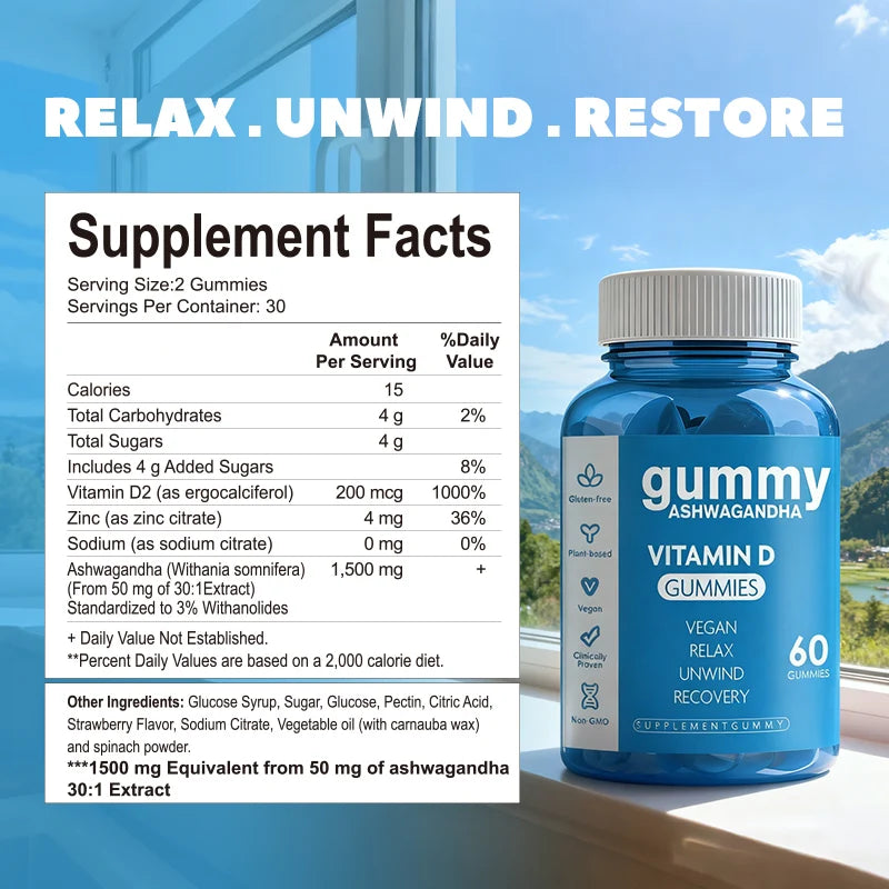Ashwagandha Vitamin Gummies Stress Relief Sleep Support Concentration