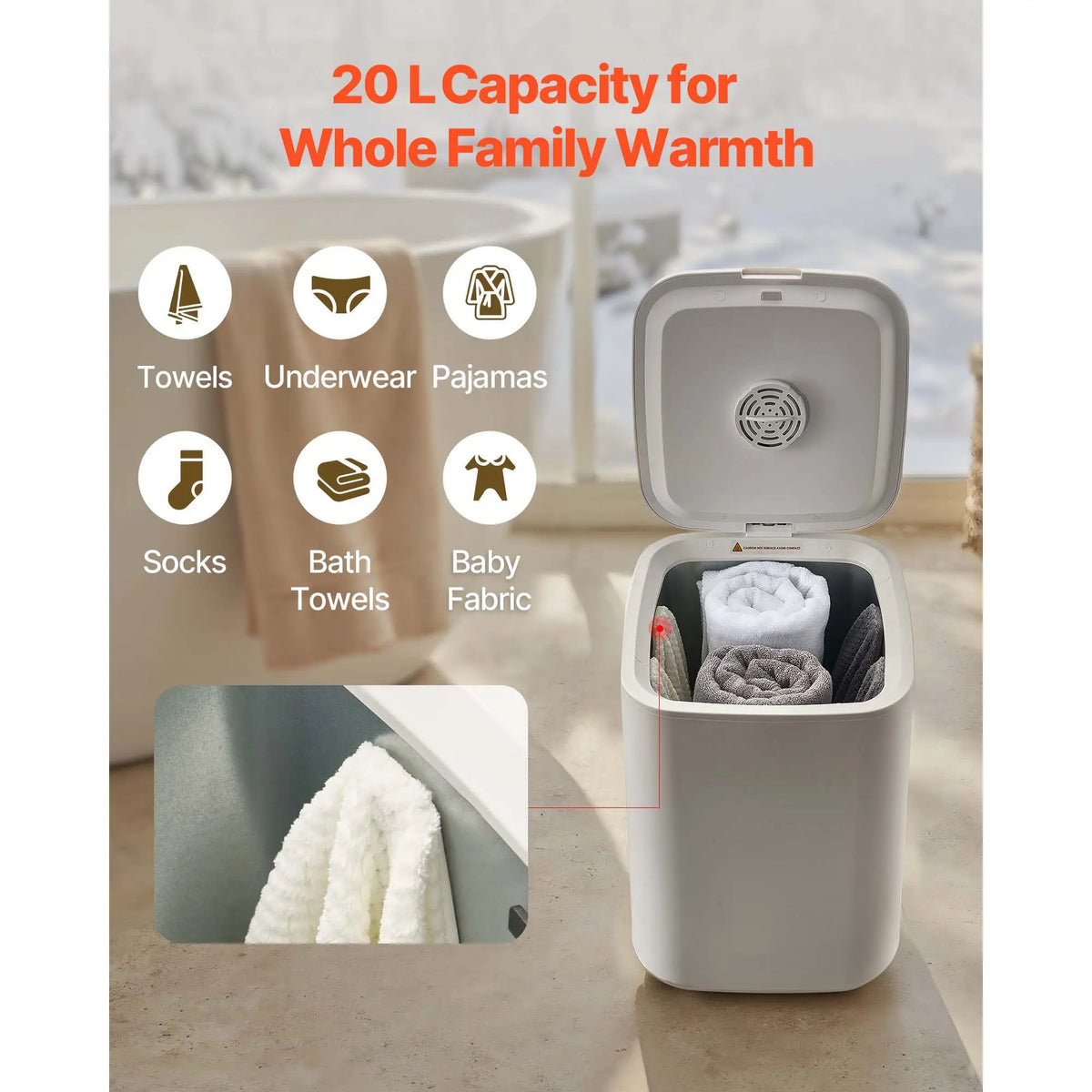 Towel Warmers for Bathroom, Towel Warmer Bucket with Child Lock & High-Temp Indicator & 24H Delay Timer & Auto Shut Off Fits up to 4 Oversized Bath Towels, Blankets, Clothes, Bathrobes and More