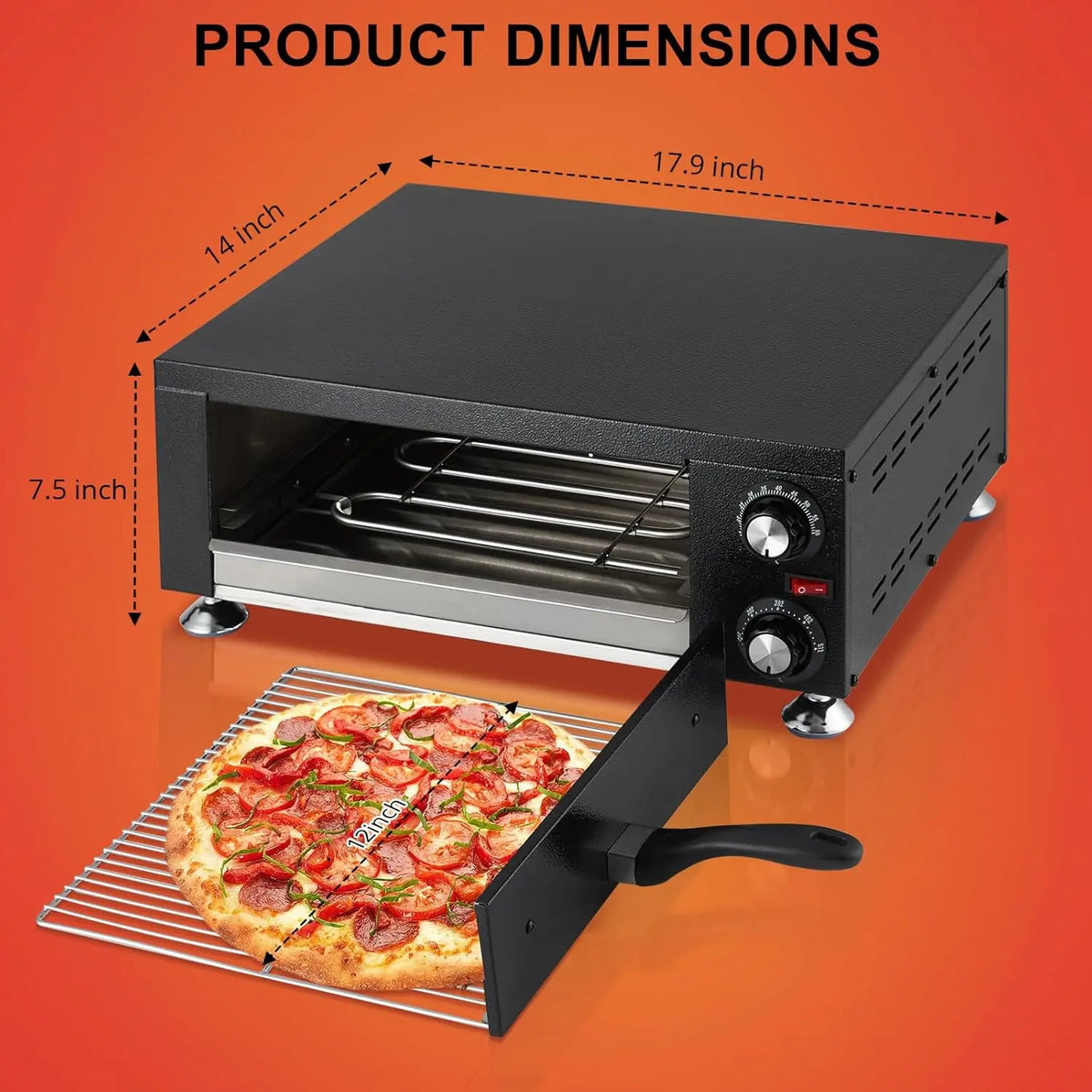 S And B Enterprise 1100W black countertop pizza oven; 12-inch capacity with dual heating tubes