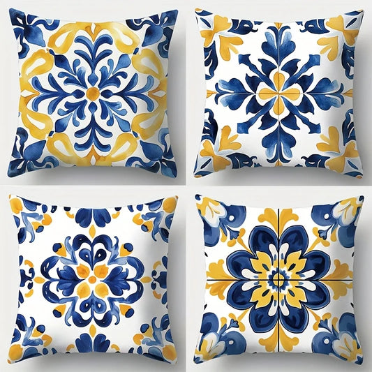 Four-Piece Tile Pattern Pillow Cover Set
