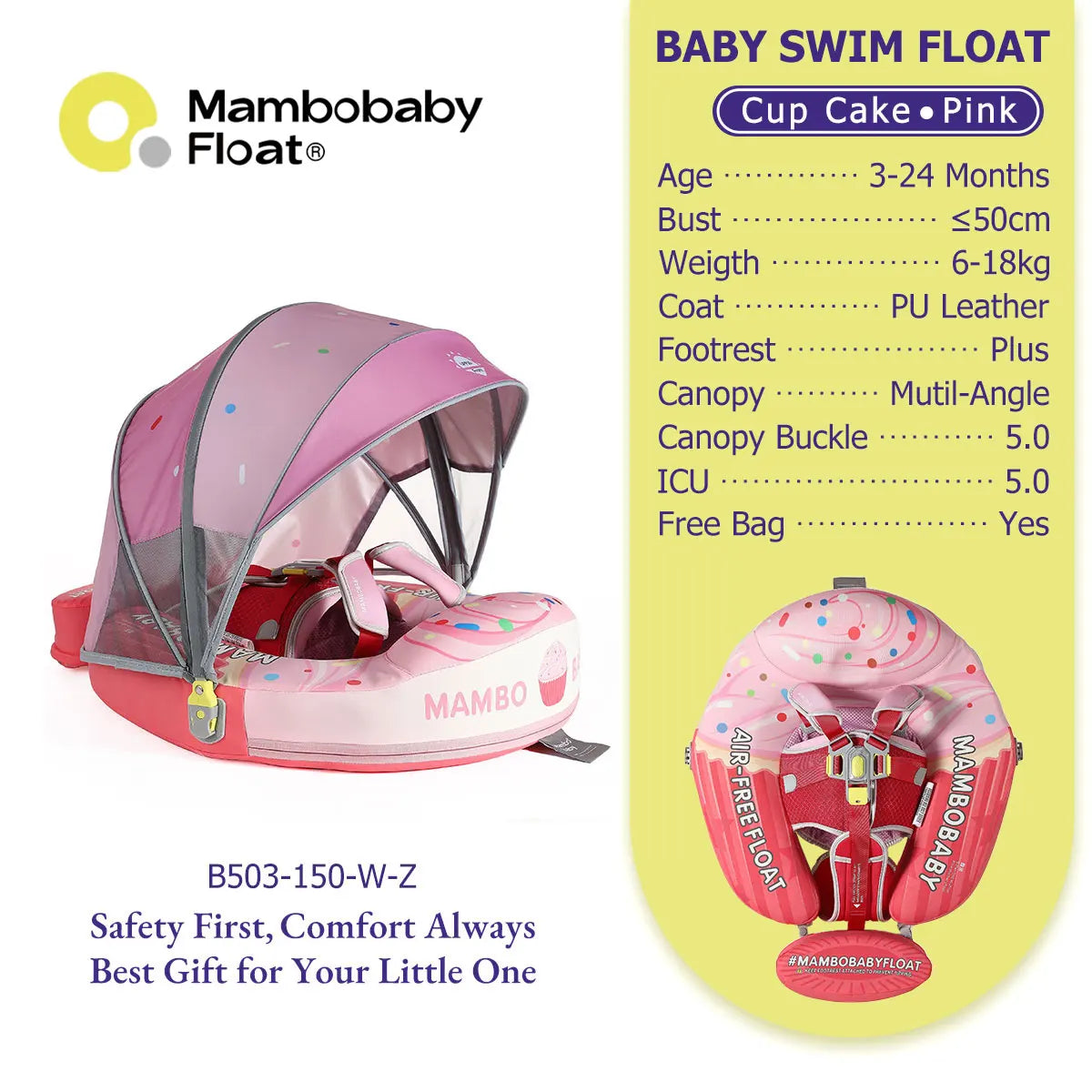 Mambobaby No-Inflation Baby Float With Safe Harness No Leaks