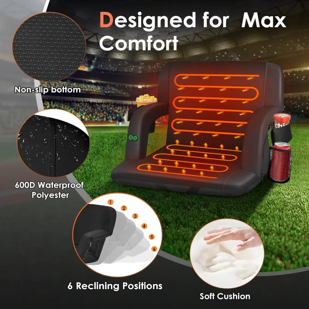Dual-Sided Heated Stadium Seat With Back Support 3 Heat Levels