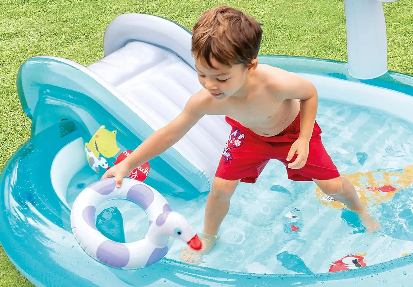 Outdoor Inflatable Kiddie Pool With Slide And Sprinklers