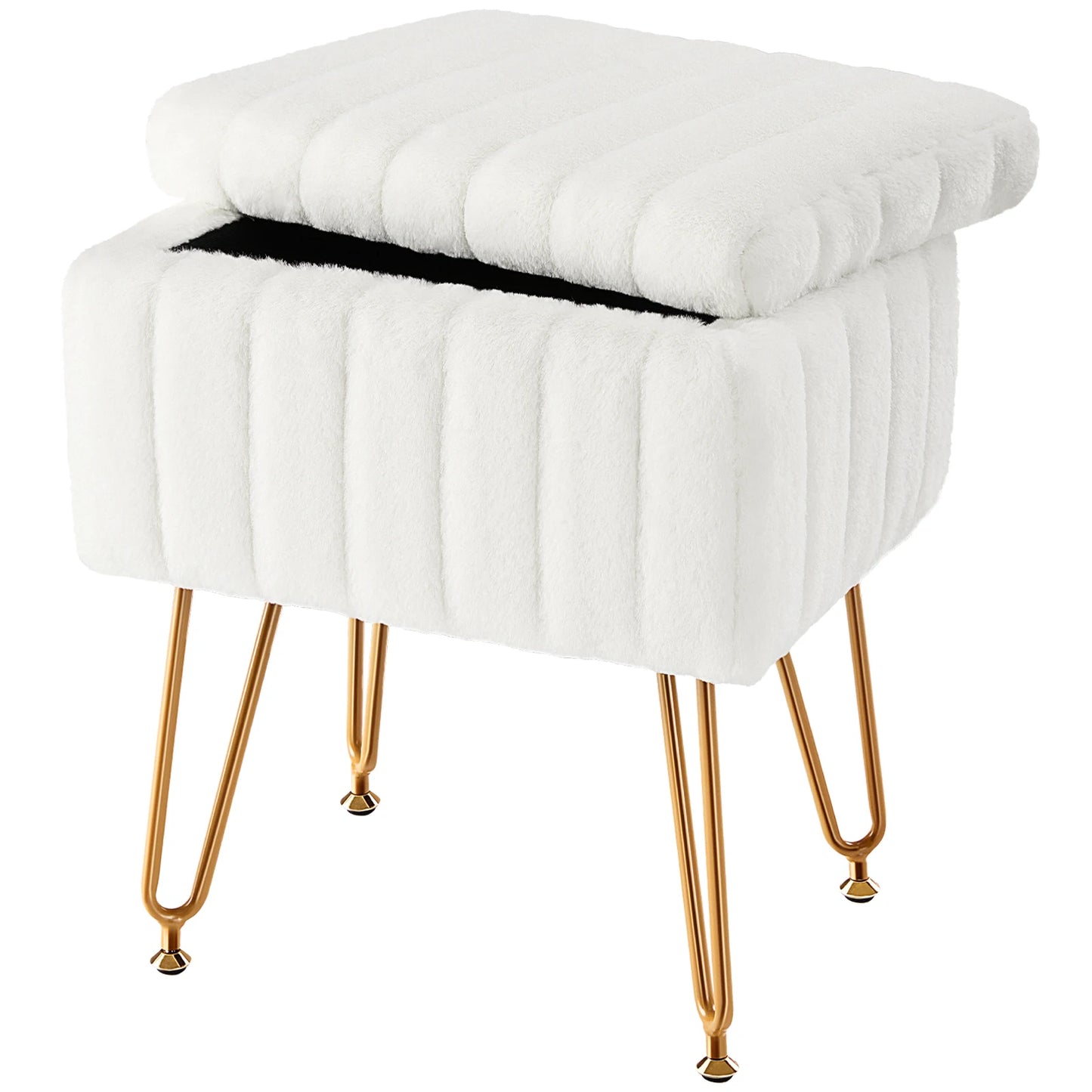 JHK Faux Fur Living Room Hidden Storage Stools & Ottomans Padded Makeup with 4 Metal Legs Anti-Slip Adjustable Feet for Home by S And B Enterprise