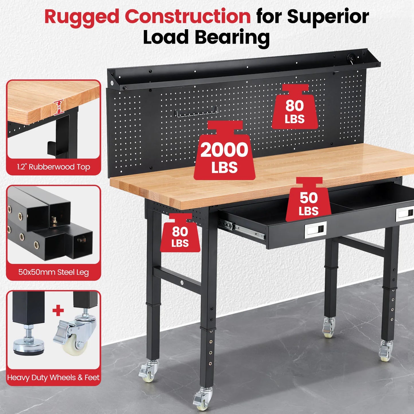 Wood Work Bench With Led Lights Pegboard Drawers Storage Unit by S And B Enterprise