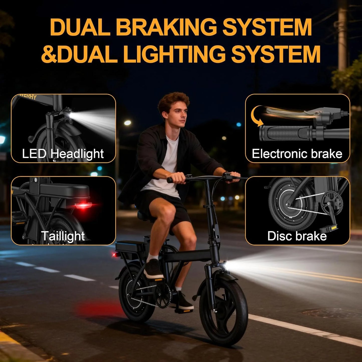 14'' Foldable Electric Bike 500W Motor 48V Battery 22MPH Max Speed 30Miles Long Range with Two Seats for Adult Mini E Bike by S And B Enterprise