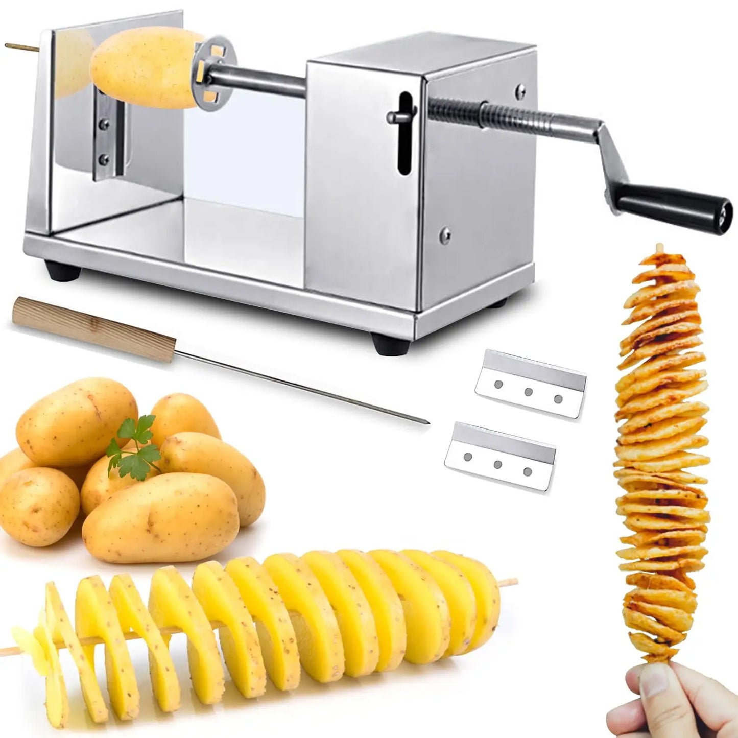 Tornado Potato Spiral Cutter,Manual Stainless Steel Twisted Potato Curly Fry Cutter for Potatoes Carrots Cucumbers by S And B Enterprise