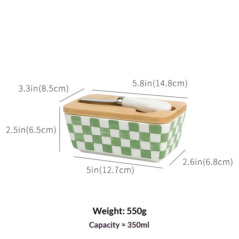 350ML Rural Style Ceramic Butter Box with Knife and Cover, American Household Cross-border Cheese Kitchen Storage Box by S And B Enterprise