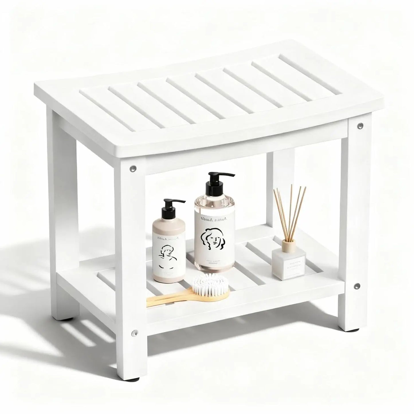 21" Poly Lumber Waterproof Shower Bench with Storage Shelf, Non-Slip Shower Stool, Extra Wide Wood Like Shower, Customized by S And B Enterprise