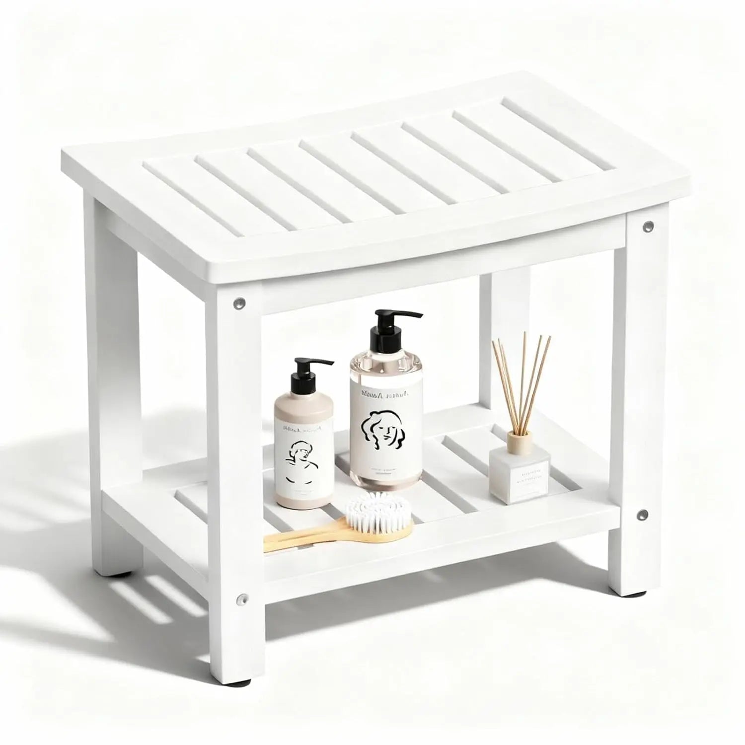 21" Poly Lumber Waterproof Shower Bench with Storage Shelf, Non-Slip Shower Stool, Extra Wide Wood Like Shower, Customized by S And B Enterprise