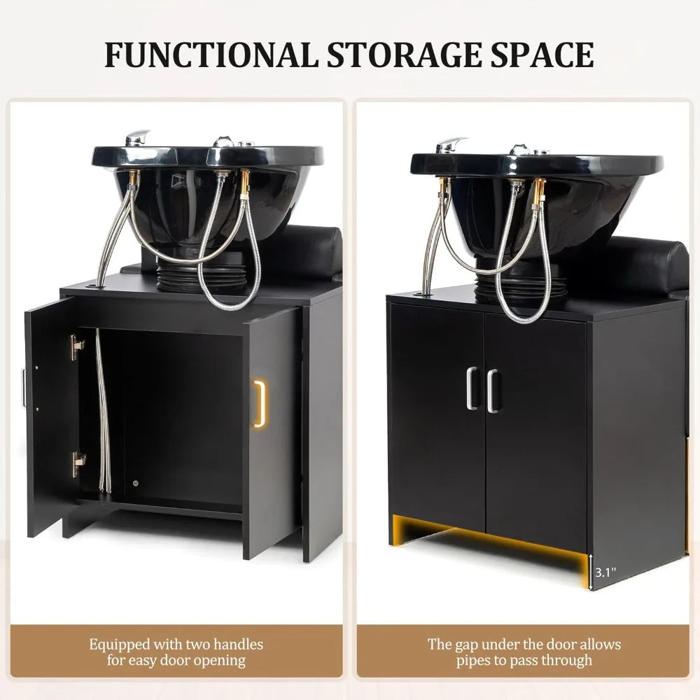 Salon Shampoo Bowl And Chair With Tilting Sink Cabinet