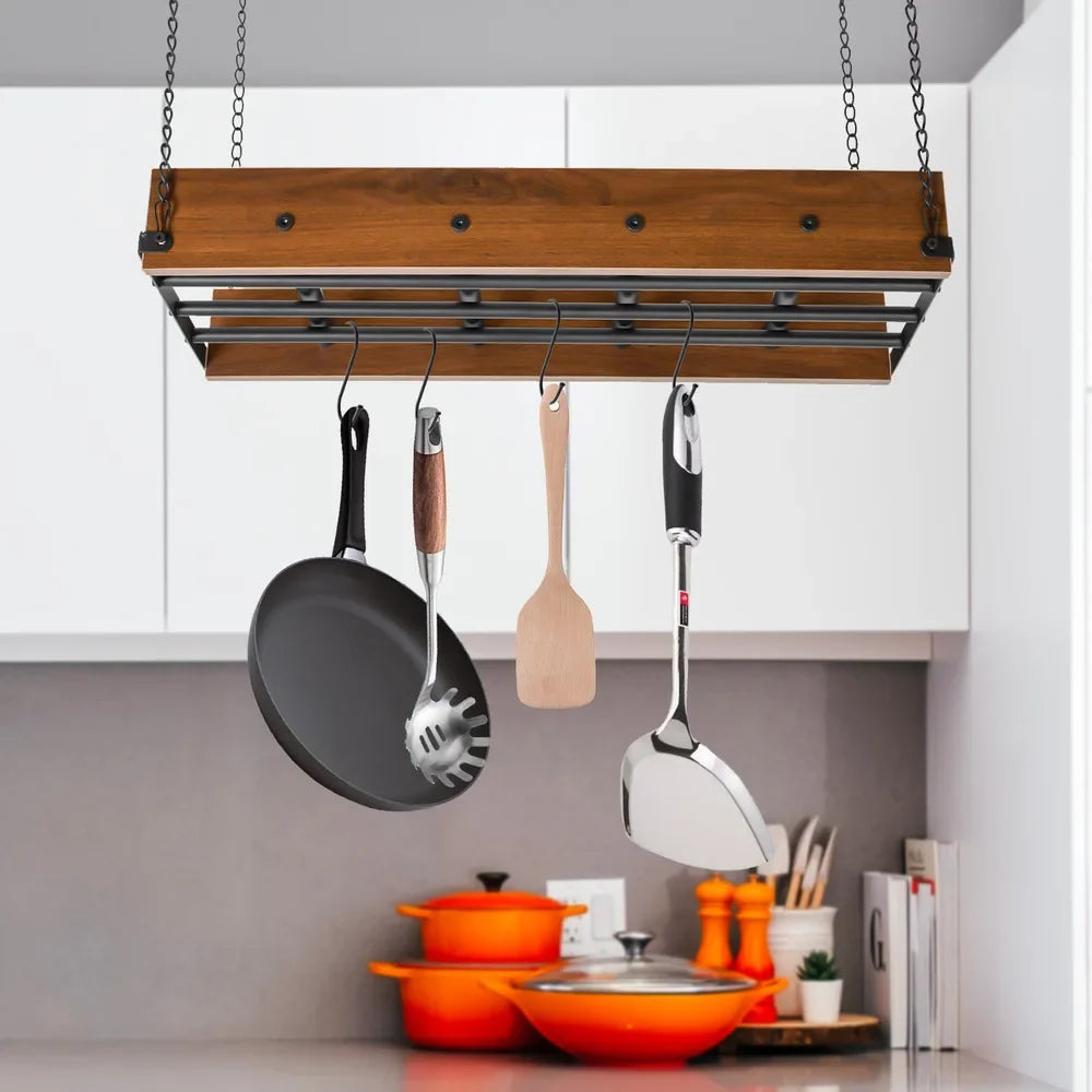 Ceiling Mounted Pot Pan Rack With Spring Clips Kitchen Organizer