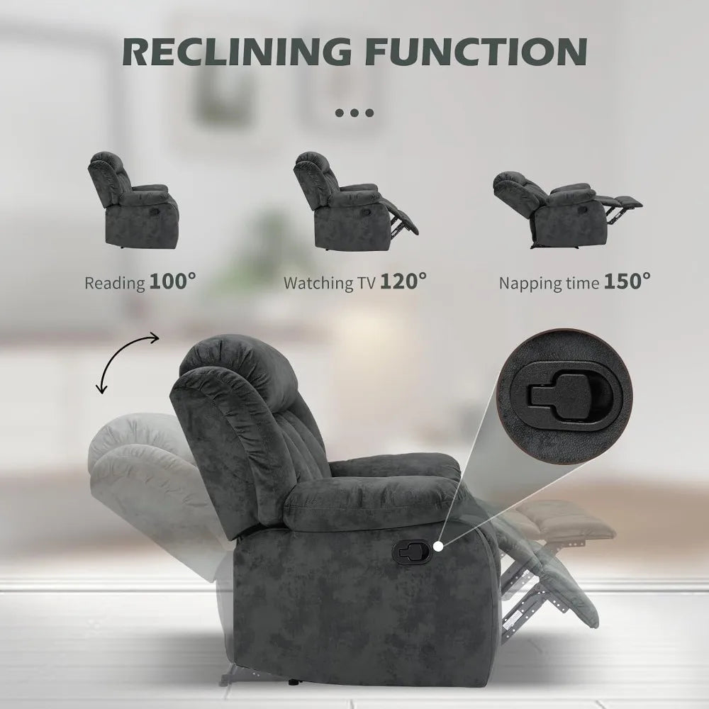 Manual Recliner Chair with Padded Armrests and Overstuffed Back by S And B Enterprise
