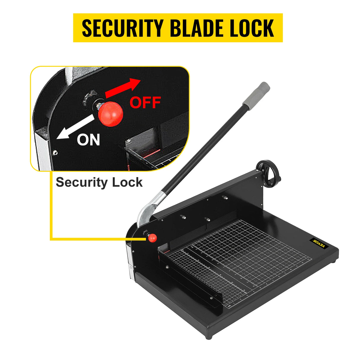A4 12-inch manual paper cutter, heavy-duty guillotine in black metal with security lock