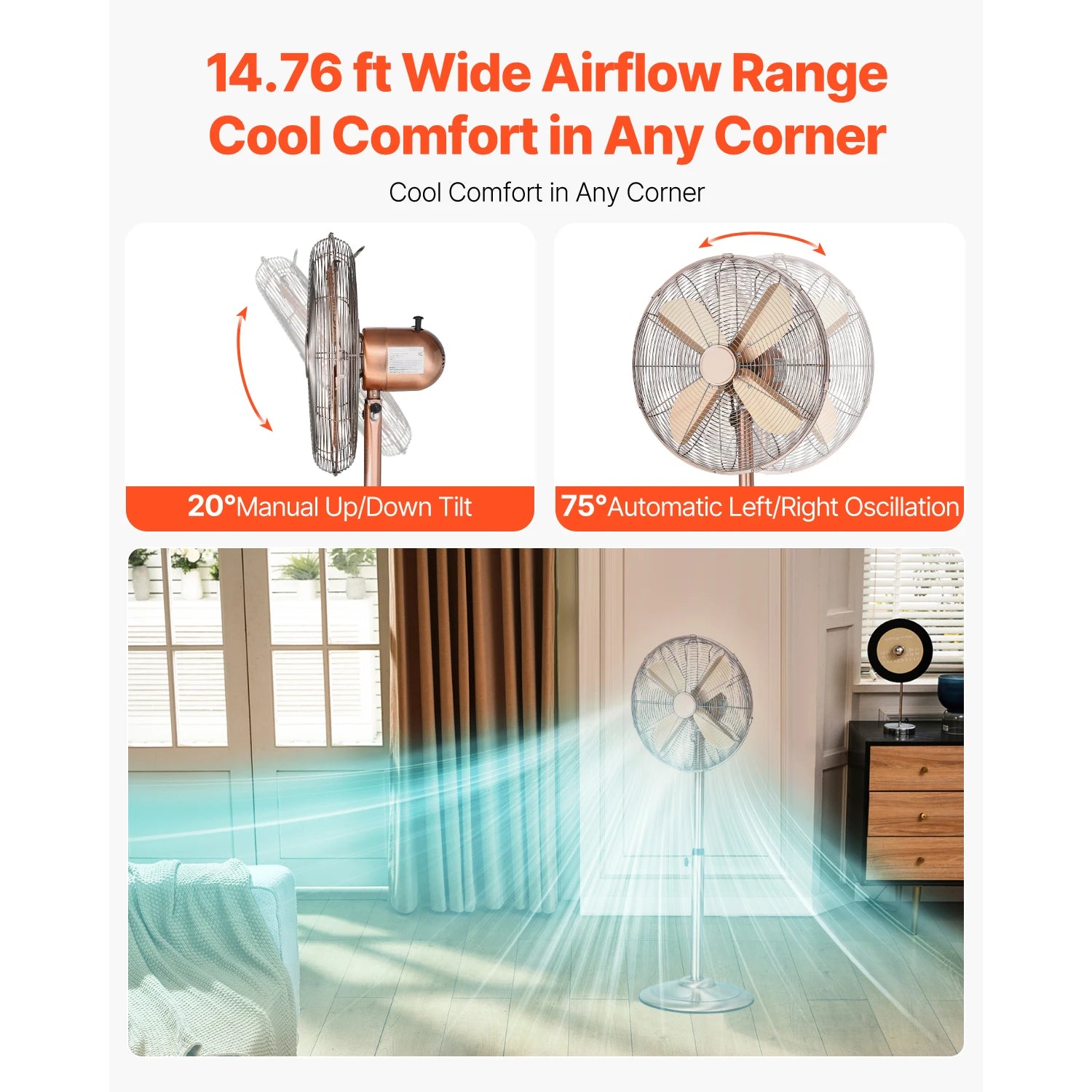 SucceBuy Industrial Pedestal Fan 16/18/24 Inch 75-Degree Oscillating Fan Height Adjustable Standing Fans with 3 Adjustable Speed by S And B Enterprise