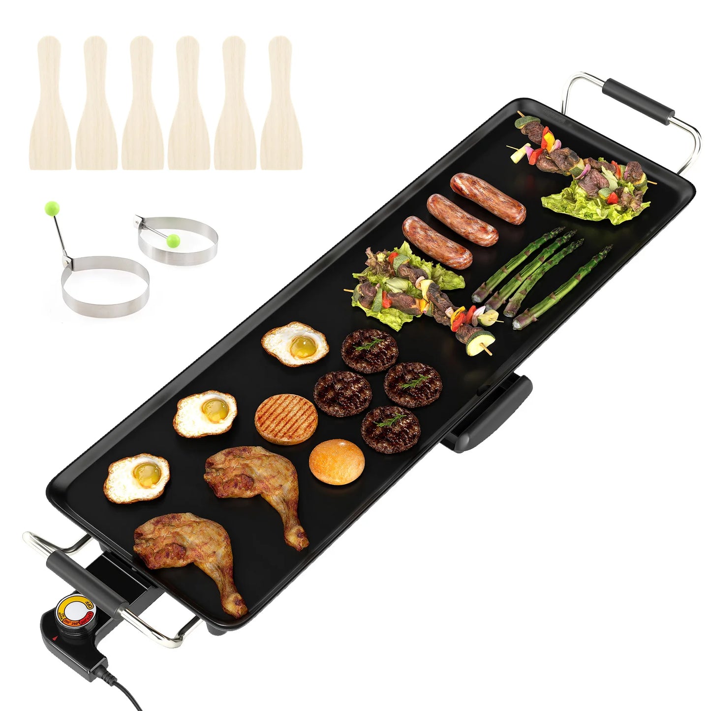 Electric Griddle With Adjustable Temperature Thermostats And Drip Tray