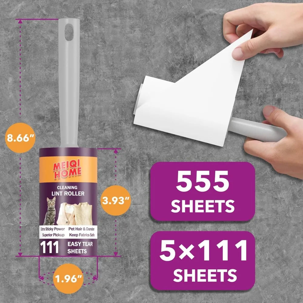 555 Sheets Extra Sticky Lint Rollers for Pet Hair, 5 Handles & 5 Rollers, Portable Pet Hair Remover for Clothes, Furniture, Carpet by S And B Enterprise