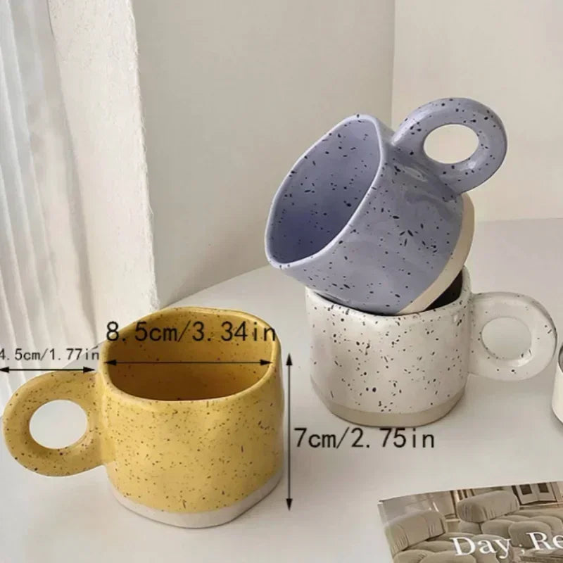 Porcelain Ceramic Mugs Ring Handle Korean Style Irregular Splash Ink