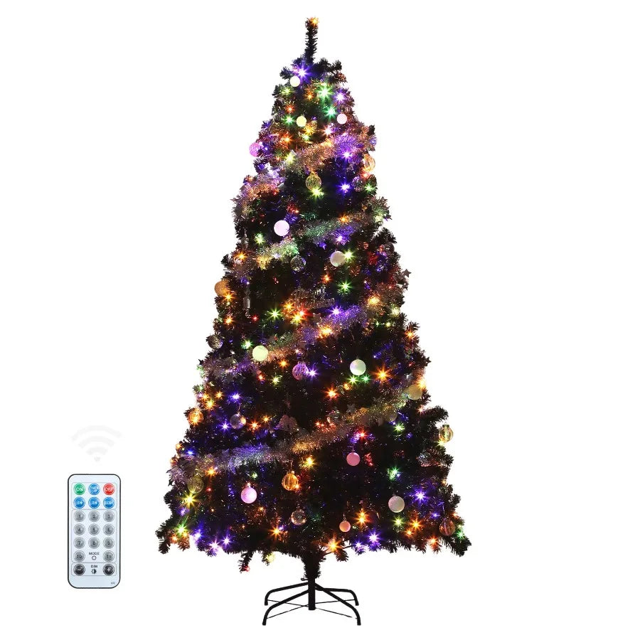 Uforic 6ft pre-lit artificial pine Christmas tree with 818 branch tips and 250 lights, remote, black stand