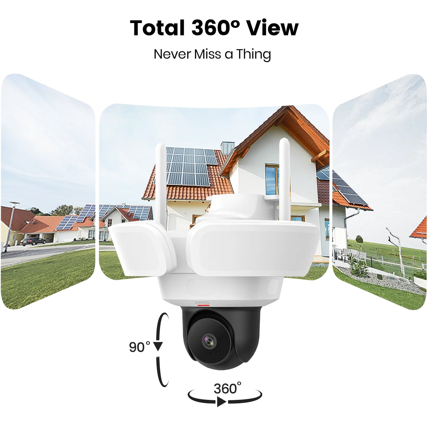 DEKCO 3K UHD WiFi Floodlight Camera Outdoor 360 View Night Vision Two Way Audio