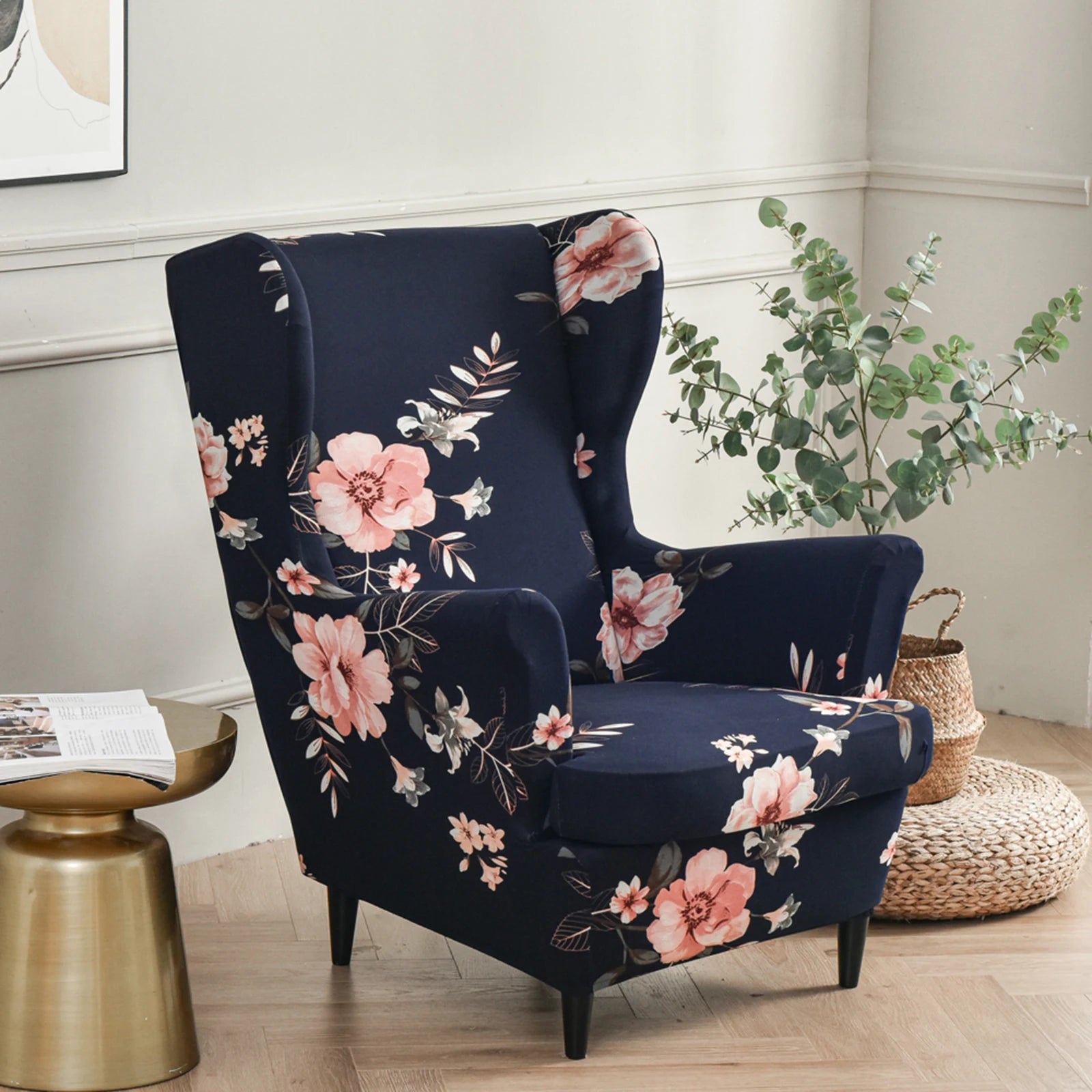 Printed Wing Chair Cover Wingback Stretch Spandex Armchair Covers Nordic Removable Relax Sofa Slipcovers With Seat Cushion Cover by S And B Enterprise