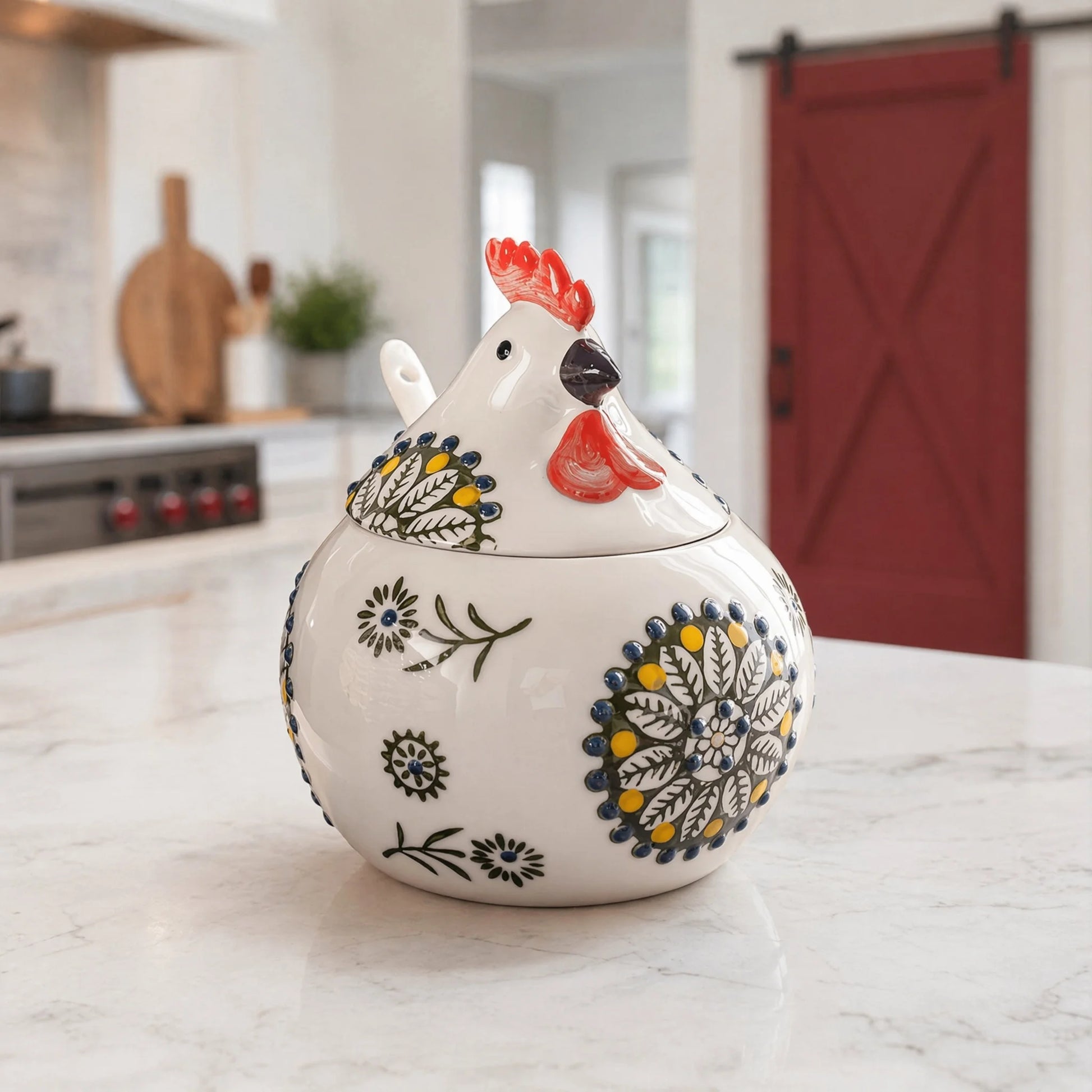 Porcelain Salt Cellar With Lid And Spoon Floral Chicken Design by S And B Enterprise